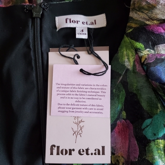 New Flor et. al Abigail Dark Floral Metallic Dress NWT Size 4 - Picture 14 of 17